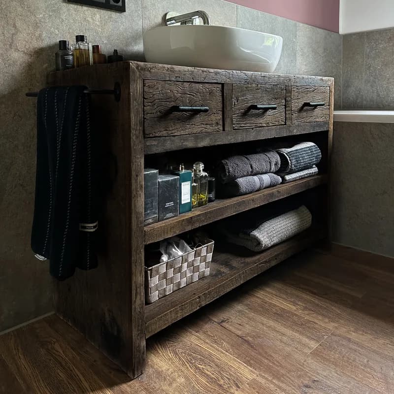MOCFOR — Badezimmer-Waschtisch aus Altholz (recyceltes Teakholz) mit Aufsatzwaschbecken