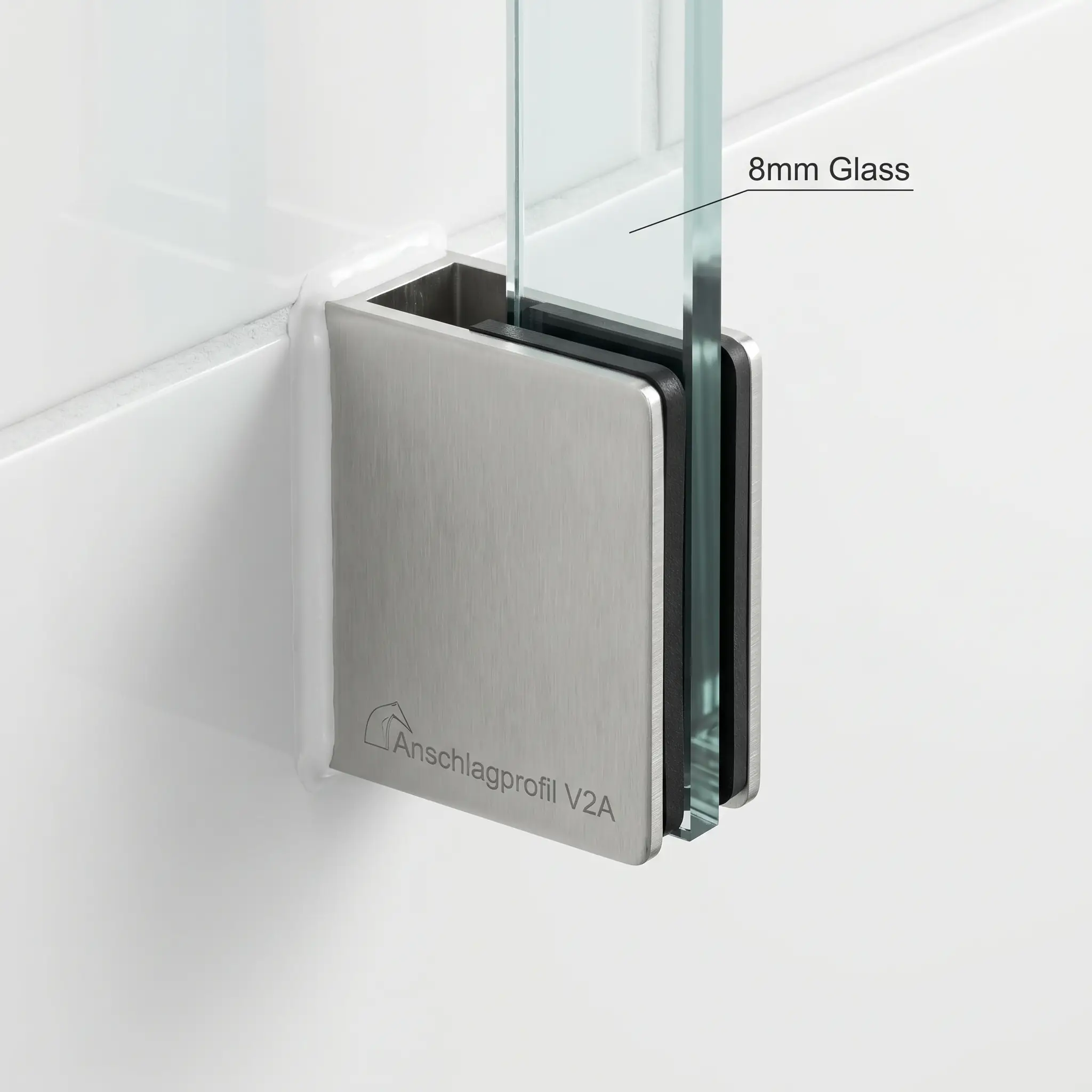Shower screen seal — clear strike profile on frameless glass